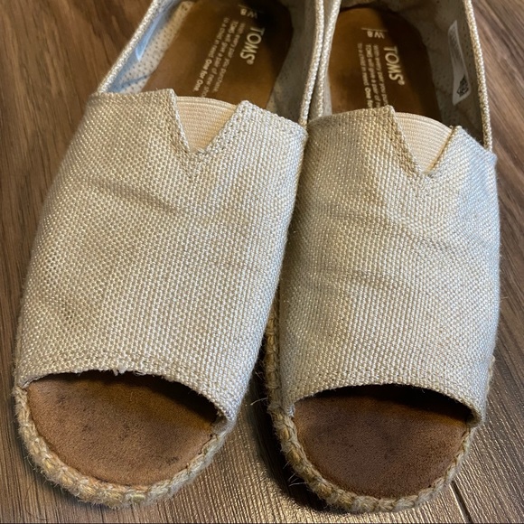 Toms Alpagrata Open Toe Espadrilles Flat Canvas White Sz 8 Twine Sole - Picture 8 of 9